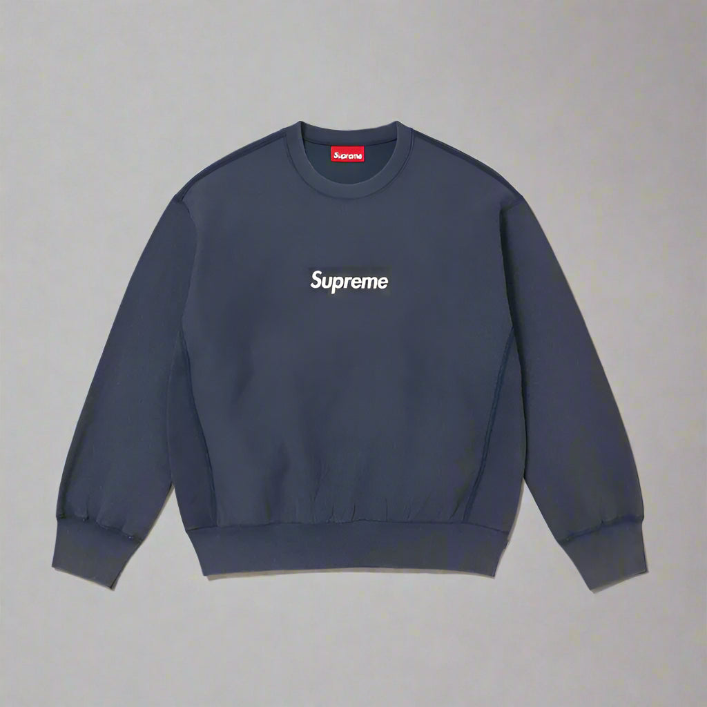 Supreme SS25 Washed Box Logo Crewneck - NAVY