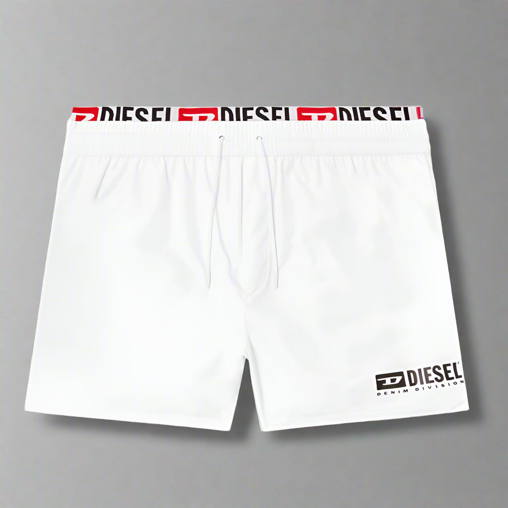 DIESEL Logo-Print Swim Shorts - WHITE