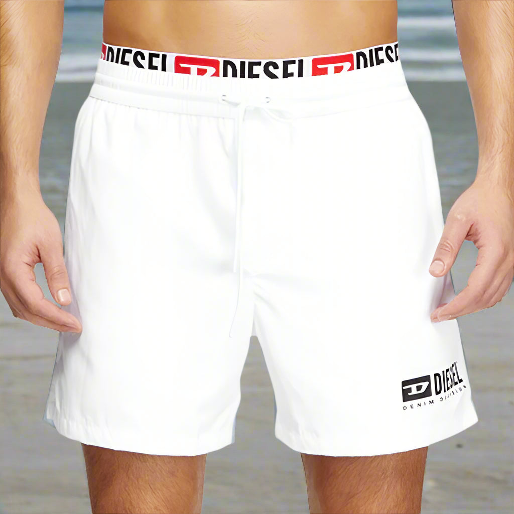 DIESEL Logo-Print Swim Shorts - WHITE